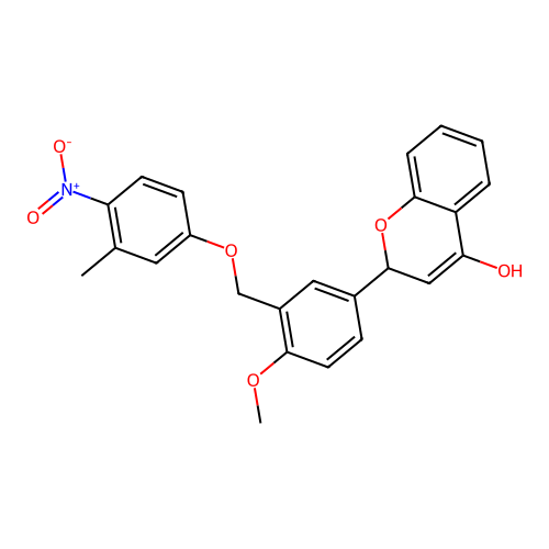 2-(4-methoxy-3-((3-methyl-4-nitrophenoxy)methyl)phenyl)-2H-chromen-4-ol structure