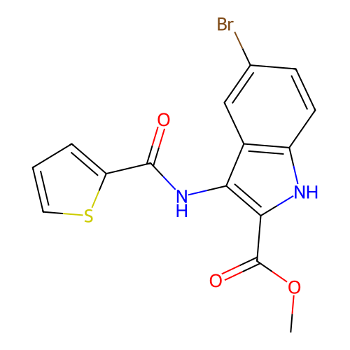 methyl 5-bromo-3-[(thiophen-2-ylcarbonyl)amino]-1H-indole-2-carboxylate structure