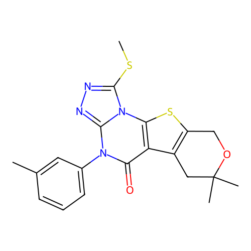 7,7-dimethyl-1-(methylthio)-4-(m-tolyl)-6,7-dihydro-4H-pyrano[4',3':4,5]thieno[3,2-e][1,2,4]triazolo[4,3-a]pyrimidin-5(9H)-one structure