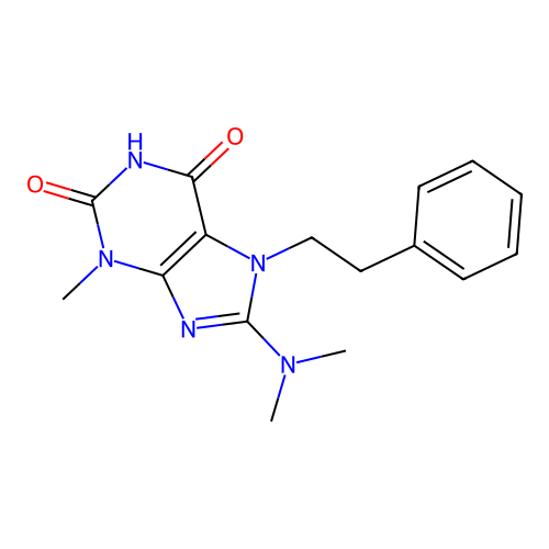 8-(dimethylamino)-3-methyl-7-phenethyl-1H-purine-2,6(3H,7H)-dione structure