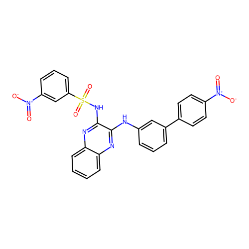 3-nitro-N-{3-[(4'-nitrobiphenyl-3-yl)amino]quinoxalin-2-yl}benzenesulfonamide structure