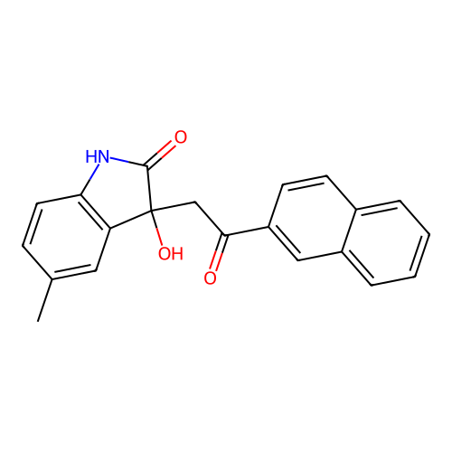 3-hydroxy-5-methyl-3-[2-(naphthalen-2-yl)-2-oxoethyl]-1,3-dihydro-2H-indol-2-one structure