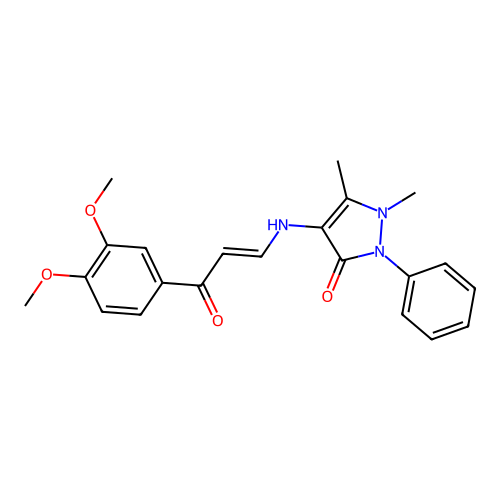 4-[[3-(3,4-dimethoxyphenyl)-3-oxoprop-1-enyl]amino]-1,5-dimethyl-2-phenylpyrazol-3-one structure