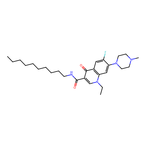 N-decyl-1-ethyl-6-fluoro-7-(4-methylpiperazin-1-yl)-4-oxo-1,4-dihydroquinoline-3-carboxamide structure