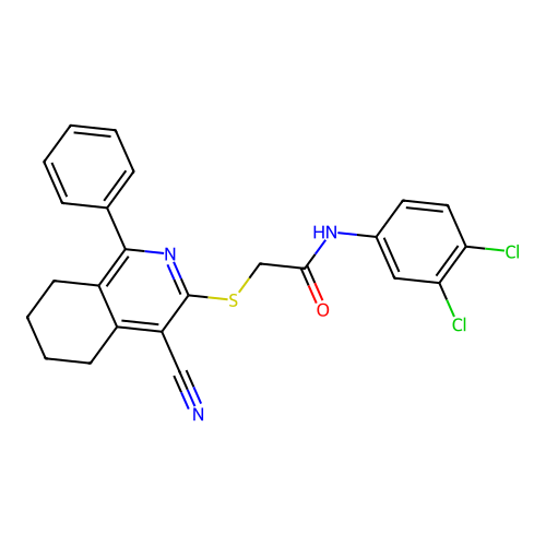 2-[(4-cyano-1-phenyl-5,6,7,8-tetrahydroisoquinolin-3-yl)sulfanyl]-N-(3,4-dichlorophenyl)acetamide structure
