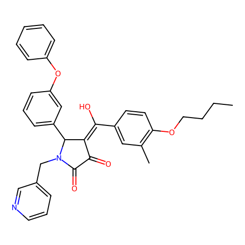 (4E)-4-[(4-butoxy-3-methylphenyl)-hydroxymethylidene]-5-(3-phenoxyphenyl)-1-(pyridin-3-ylmethyl)pyrrolidine-2,3-dione structure