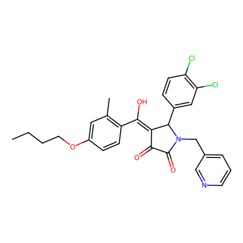(4E)-4-[(4-butoxy-2-methylphenyl)-hydroxymethylidene]-5-(3,4-dichlorophenyl)-1-(pyridin-3-ylmethyl)pyrrolidine-2,3-dione structure