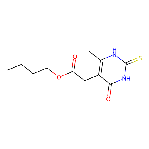Butyl (4-methyl-6-oxo-2-sulfanyl-1,6-dihydropyrimidin-5-yl)acetate structure