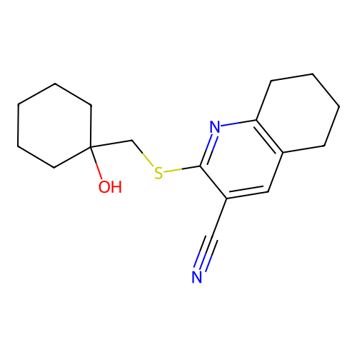 2-[(1-hydroxycyclohexyl)methylsulfanyl]-5,6,7,8-tetrahydroquinoline-3-carbonitrile structure
