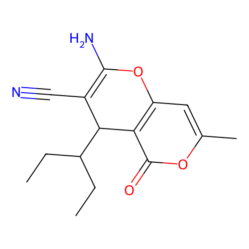 2-amino-7-methyl-5-oxo-4-(pentan-3-yl)-4H,5H-pyrano[4,3-b]pyran-3-carbonitrile structure