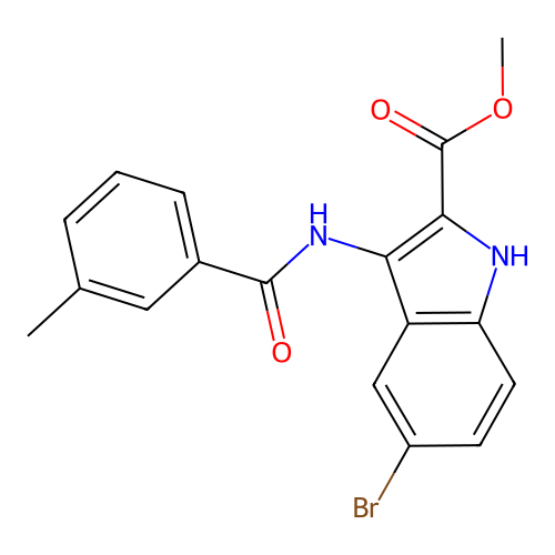 methyl 5-bromo-3-{[(3-methylphenyl)carbonyl]amino}-1H-indole-2-carboxylate structure