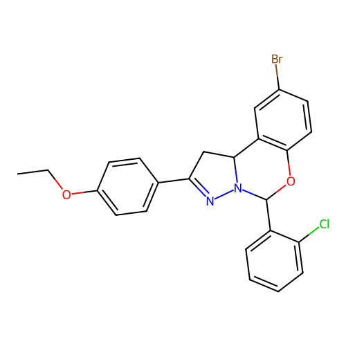 9-bromo-5-(2-chlorophenyl)-2-(4-ethoxyphenyl)-1,10b-dihydropyrazolo[1,5-c][1,3]benzoxazine structure