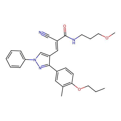 (E)-2-cyano-N-(3-methoxypropyl)-3-(3-(3-methyl-4-propoxyphenyl)-1-phenyl-1H-pyrazol-4-yl)acrylamide structure
