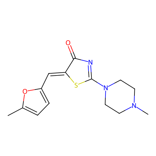 (5Z)-5-[(5-methylfuran-2-yl)methylidene]-2-(4-methylpiperazin-1-yl)-1,3-thiazol-4-one structure