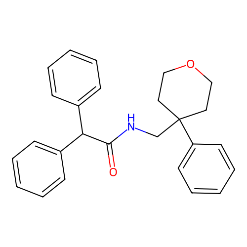 2,2-diphenyl-N-((4-phenyltetrahydro-2H-pyran-4-yl)methyl)acetamide structure