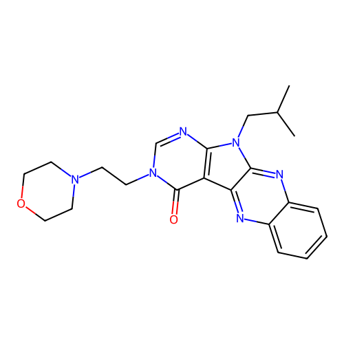 11-(2-methylpropyl)-3-[2-(morpholin-4-yl)ethyl]-3,11-dihydro-4H-pyrimido[5',4':4,5]pyrrolo[2,3-b]quinoxalin-4-one structure