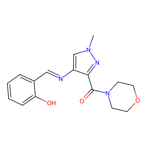 (E)-(4-((2-hydroxybenzylidene)amino)-1-methyl-1H-pyrazol-3-yl)(morpholino)methanone structure