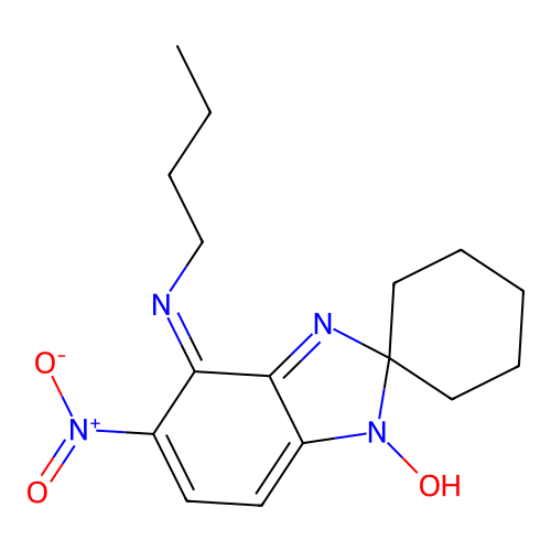 N-butyl-1-hydroxy-5-nitro-4-spiro[benzimidazole-2,1'-cyclohexane]imine structure