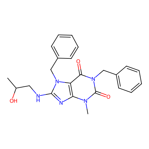 1,7-dibenzyl-8-[(2-hydroxypropyl)amino]-3-methyl-3,7-dihydro-1H-purine-2,6-dione structure
