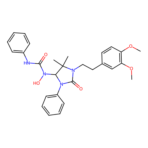 1-(1-(3,4-dimethoxyphenethyl)-5,5-dimethyl-2-oxo-3-phenylimidazolidin-4-yl)-1-hydroxy-3-phenylurea structure