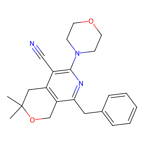 8-benzyl-3,3-dimethyl-6-morpholin-4-yl-1,4-dihydropyrano[3,4-c]pyridine-5-carbonitrile structure
