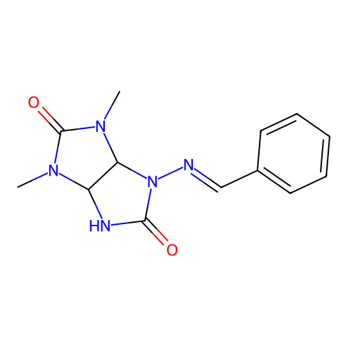 (E)-4-(benzylideneamino)-1,3-dimethyltetrahydroimidazo[4,5-d]imidazole-2,5(1H,3H)-dione structure
