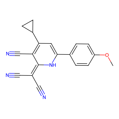 [3-cyano-4-cyclopropyl-6-(4-methoxyphenyl)pyridin-2(1H)-ylidene]propanedinitrile structure