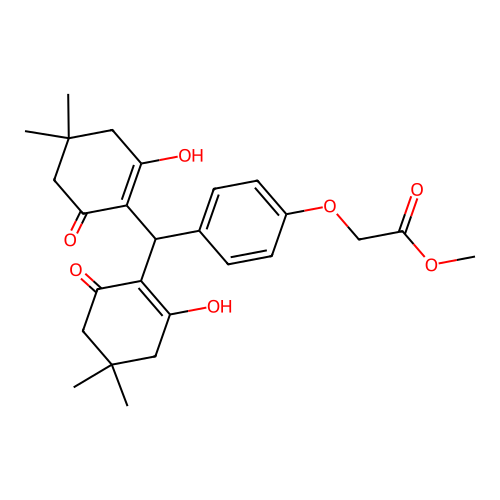 methyl {4-[bis(2-hydroxy-4,4-dimethyl-6-oxocyclohex-1-en-1-yl)methyl]phenoxy}acetate structure