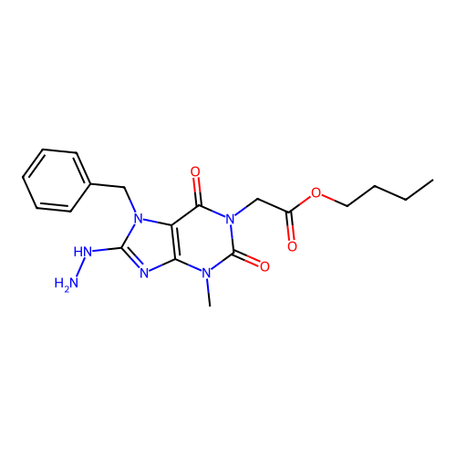 butyl 2-(7-benzyl-8-hydrazinyl-3-methyl-2,6-dioxopurin-1-yl)acetate structure