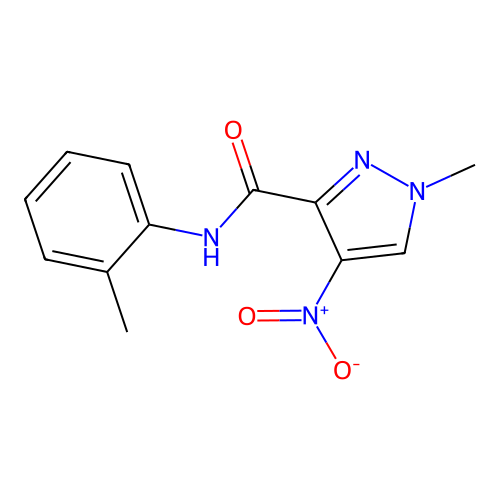 1-methyl-N-(2-methylphenyl)-4-nitro-1H-pyrazole-3-carboxamide structure