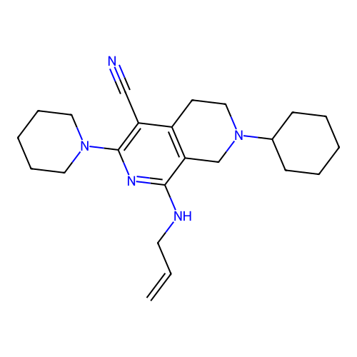 1-(allylamino)-7-cyclohexyl-3-(piperidin-1-yl)-5,6,7,8-tetrahydro-2,7-naphthyridine-4-carbonitrile structure