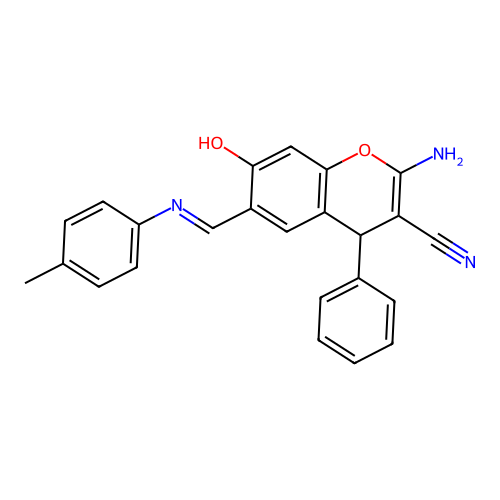 (6Z)-2-amino-6-[(4-methylanilino)methylidene]-7-oxo-4-phenyl-4H-chromene-3-carbonitrile structure