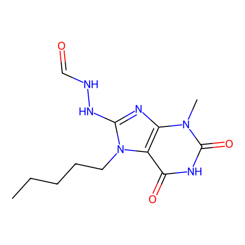 N'-(3-methyl-2,6-dioxo-7-pentyl-2,3,6,7-tetrahydro-1H-purin-8-yl)formohydrazide structure