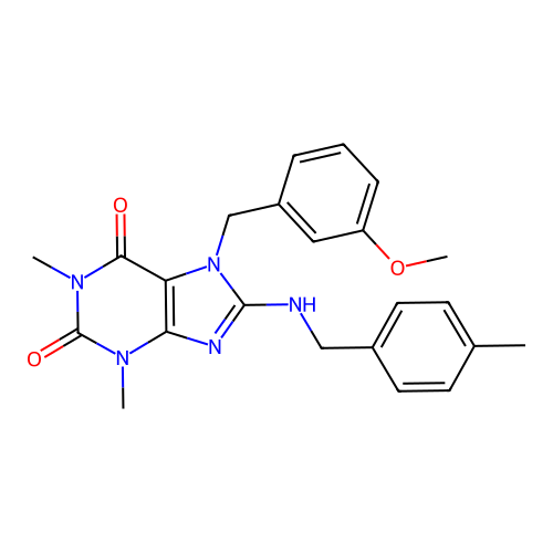 7-(3-methoxybenzyl)-1,3-dimethyl-8-((4-methylbenzyl)amino)-1H-purine-2,6(3H,7H)-dione structure