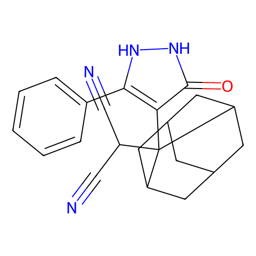 2-(2-(5-hydroxy-3-phenyl-1H-pyrazol-4-yl)adamantan-2-yl)malononitrile structure