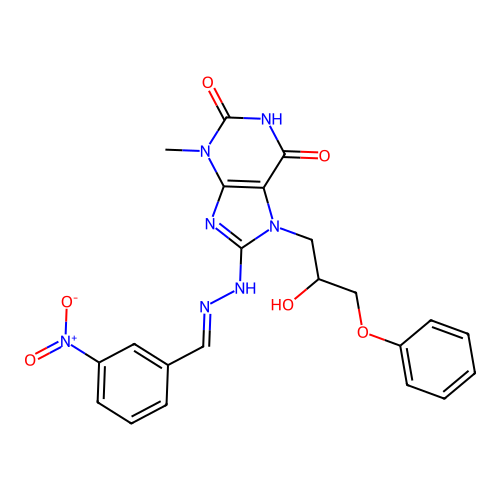 7-(2-hydroxy-3-phenoxypropyl)-3-methyl-8-[(2E)-2-(3-nitrobenzylidene)hydrazinyl]-3,7-dihydro-1H-purine-2,6-dione structure