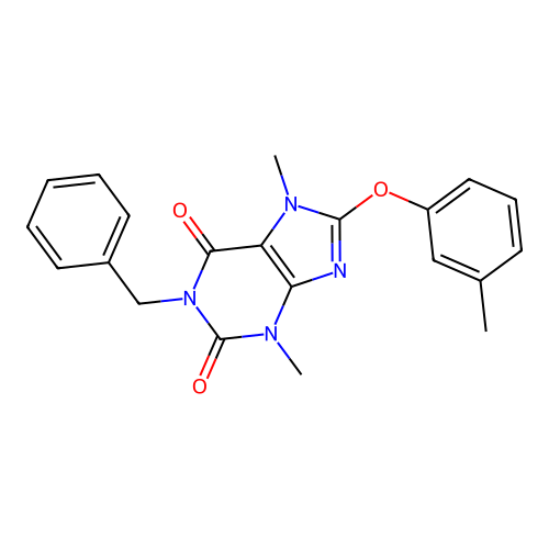 1-benzyl-3,7-dimethyl-8-(3-methylphenoxy)-3,7-dihydro-1H-purine-2,6-dione structure