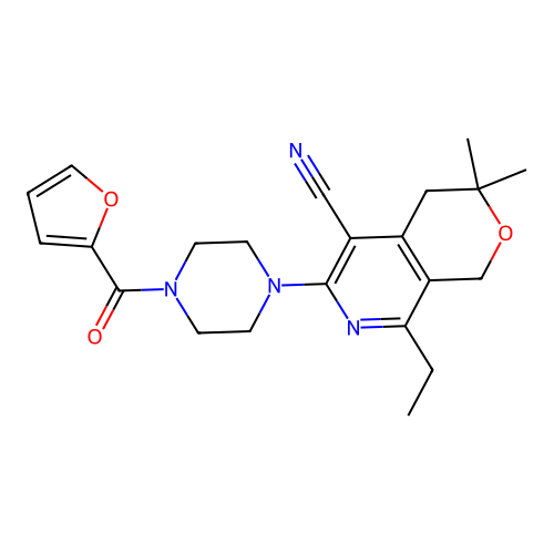 8-ethyl-6-(4-(furan-2-carbonyl)piperazin-1-yl)-3,3-dimethyl-3,4-dihydro-1H-pyrano[3,4-c]pyridine-5-carbonitrile structure