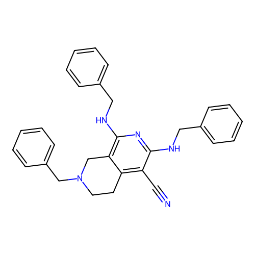 7-benzyl-1,3-bis(benzylamino)-5,6,7,8-tetrahydro-2,7-naphthyridine-4-carbonitrile structure