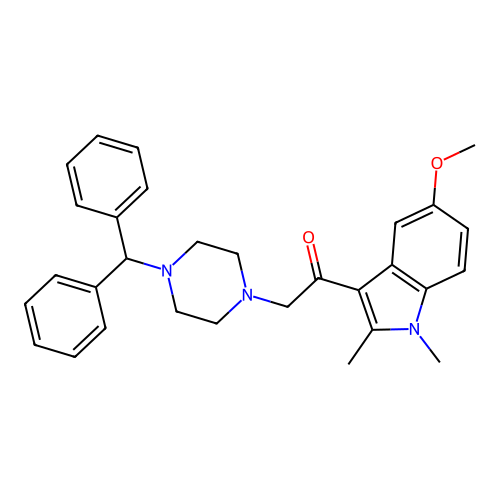 2-(4-benzhydrylpiperazin-1-yl)-1-(5-methoxy-1,2-dimethyl-1H-indol-3-yl)ethanone structure