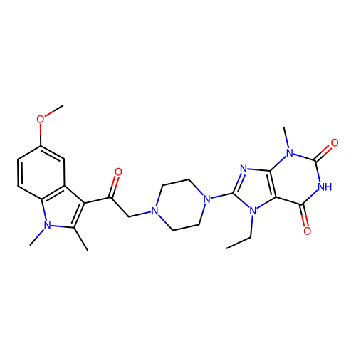 7-ethyl-8-(4-(2-(5-methoxy-1,2-dimethyl-1H-indol-3-yl)-2-oxoethyl)piperazin-1-yl)-3-methyl-1H-purine-2,6(3H,7H)-dione structure