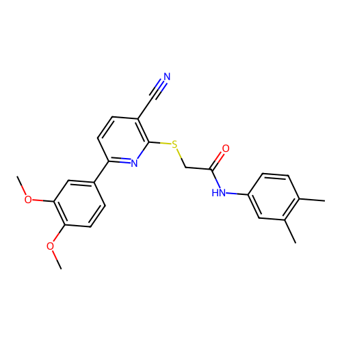 2-[3-cyano-6-(3,4-dimethoxyphenyl)pyridin-2-yl]sulfanyl-N-(3,4-dimethylphenyl)acetamide structure