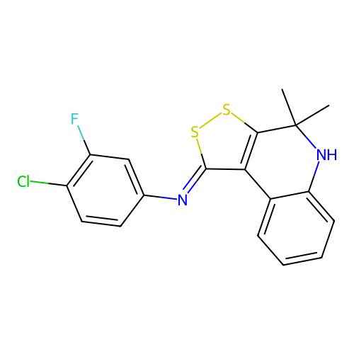 N-(4-chloro-3-fluorophenyl)-4,4-dimethyl-5H-dithiolo[3,4-c]quinolin-1-imine structure