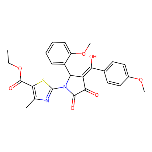 ethyl 2-(3-hydroxy-4-(4-methoxybenzoyl)-5-(2-methoxyphenyl)-2-oxo-2,5-dihydro-1H-pyrrol-1-yl)-4-methylthiazole-5-carboxylate structure