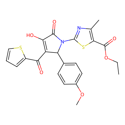 ethyl 2-(3-hydroxy-5-(4-methoxyphenyl)-2-oxo-4-(thiophene-2-carbonyl)-2,5-dihydro-1H-pyrrol-1-yl)-4-methylthiazole-5-carboxylate structure