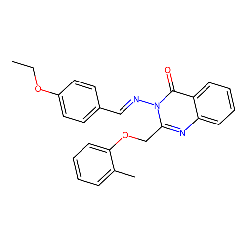 (E)-3-((4-ethoxybenzylidene)amino)-2-((o-tolyloxy)methyl)quinazolin-4(3H)-one structure