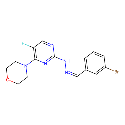 (Z)-4-(2-(2-(3-bromobenzylidene)hydrazinyl)-5-fluoropyrimidin-4-yl)morpholine structure