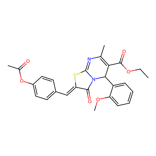 (Z)-ethyl 2-(4-acetoxybenzylidene)-5-(2-methoxyphenyl)-7-methyl-3-oxo-3,5-dihydro-2H-thiazolo[3,2-a]pyrimidine-6-carboxylate structure