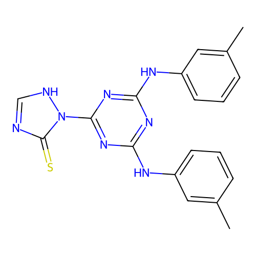 1-{4,6-bis[(3-methylphenyl)amino]-1,3,5-triazin-2-yl}-1H-1,2,4-triazole-5-thiol structure