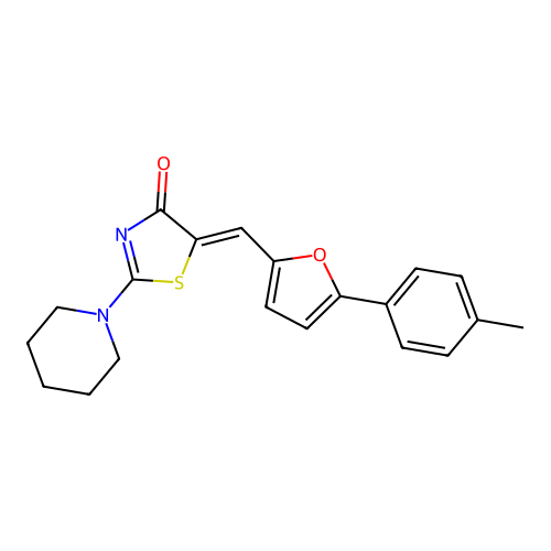 (Z)-2-(piperidin-1-yl)-5-((5-(p-tolyl)furan-2-yl)methylene)thiazol-4(5H)-one structure